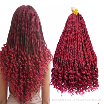 Goddess Bohemian Box Braids with Wave Ends Hair Ombre Synthetic Box Braids Curly Crochet Braiding Hair Extension